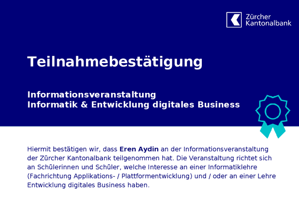 Zürcher Kantonalbank Informationsveranstaltung Informatik Entwicklung digitales Business