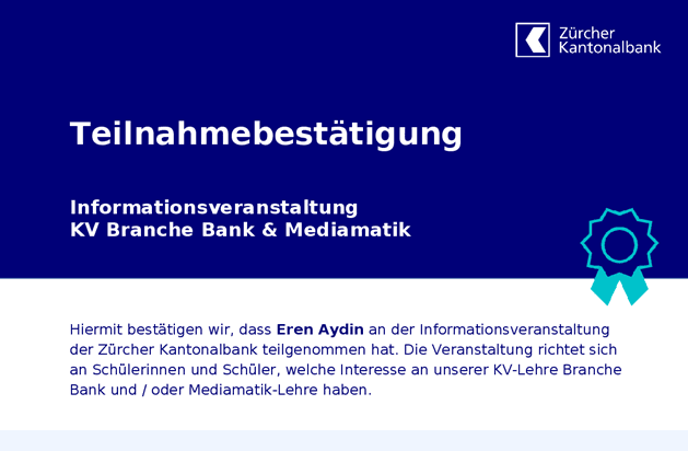 Zürcher KantonalbankInformationsveranstaltung KV Branche Bank Mediamatik.