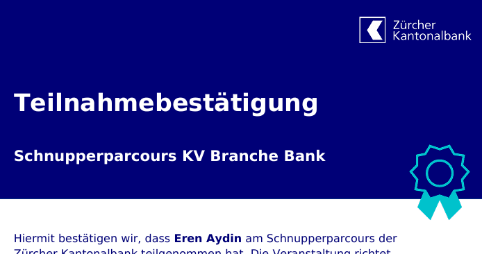 Zürcher Kantonalbank Schnupperparcours KV Branche Bank